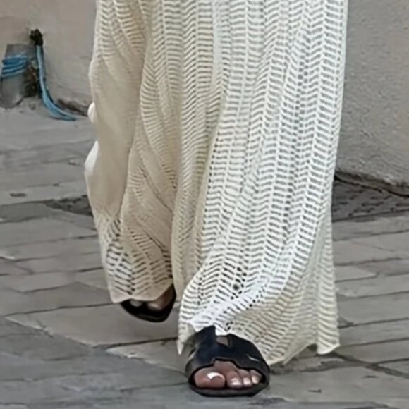 White Open Back Semi Sheer Knit Halter Maxi Dress - Picture 10 of 10